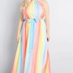 New Modcloth Rainbow Chiffon Maxi Dress 1X